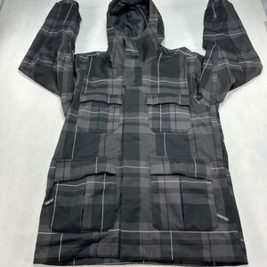 Bonfire Ski Jacket Mens Small Black Plaid Hooded Winter Snowboard Insulated Prep